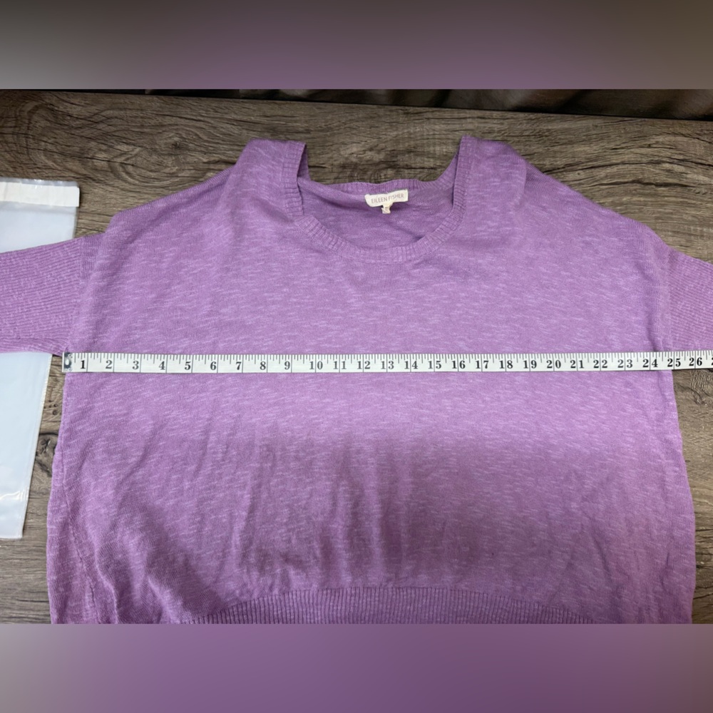 EILEEN FISHER Lavender Dusk‎ Purple Fine Gauge Linen Knit Box Sweater size M - Picture 4 of 5